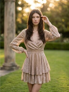 Japna Tan Metallic Leopard-Print Dress